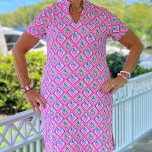 LULU B Palm Tree Short Sleeve Dress Size XL Pink